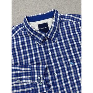 Tommy‎ Bahama Shirt Men's 1XB Blue Check Pima Blend Button Down Coastal Resort
